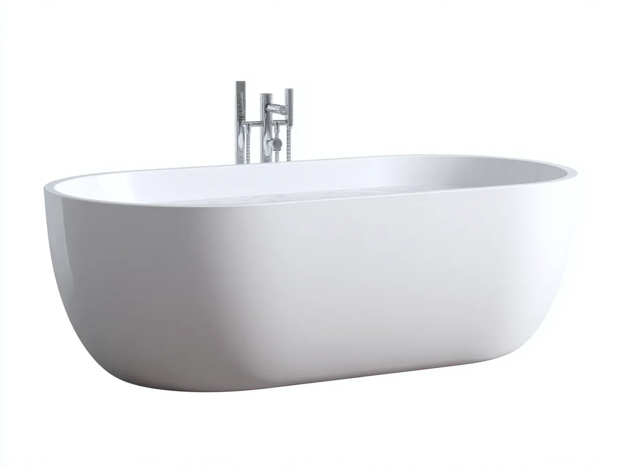Bañera exenta de acrílico 170×78×68 cm - blanco brillante y cromado - estilo clásico con zócalo