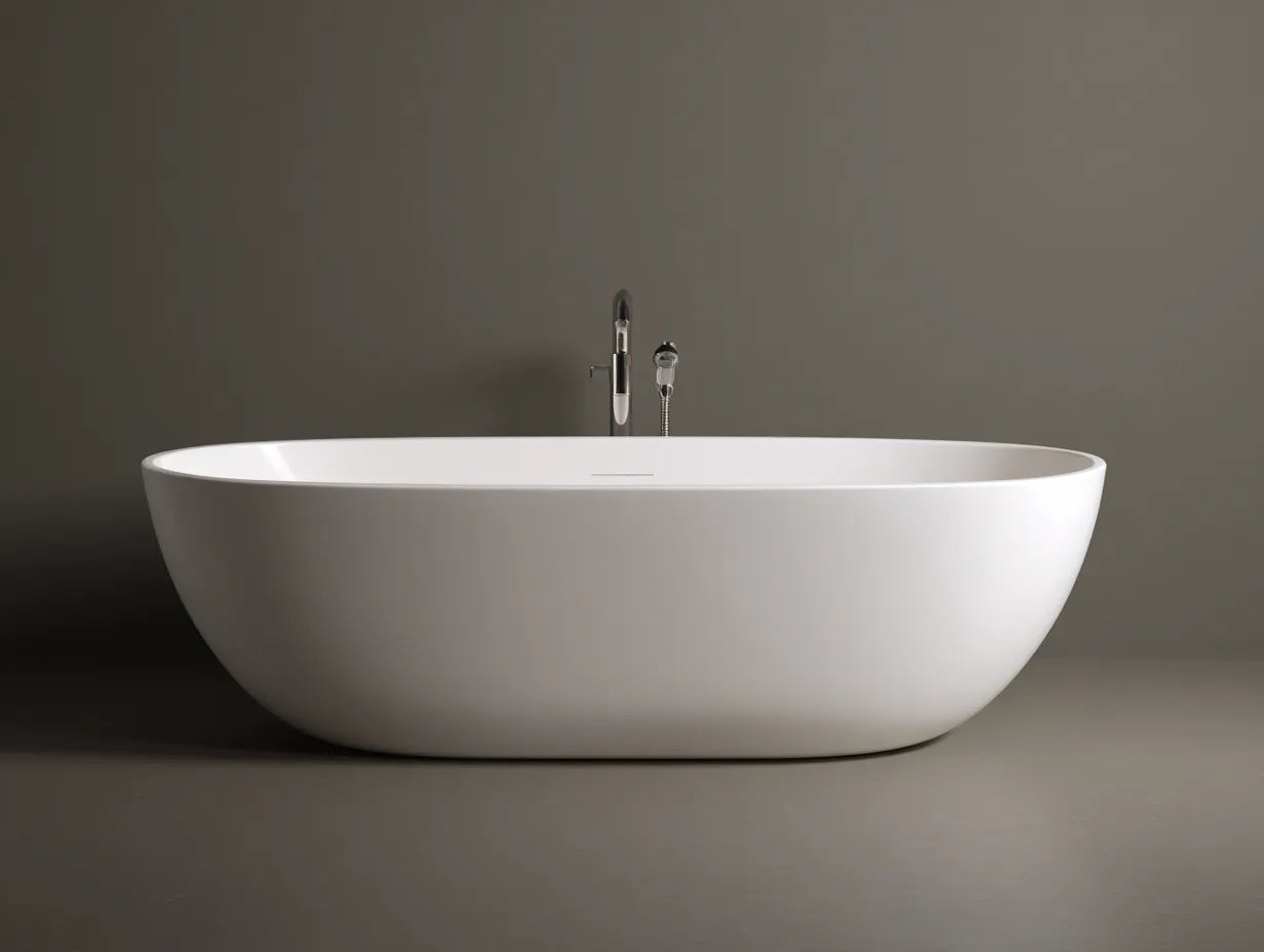 Bañera exenta de acrílico 170×82×64 cm - blanco brillo y cromado - cubeta profunda de líneas curvas