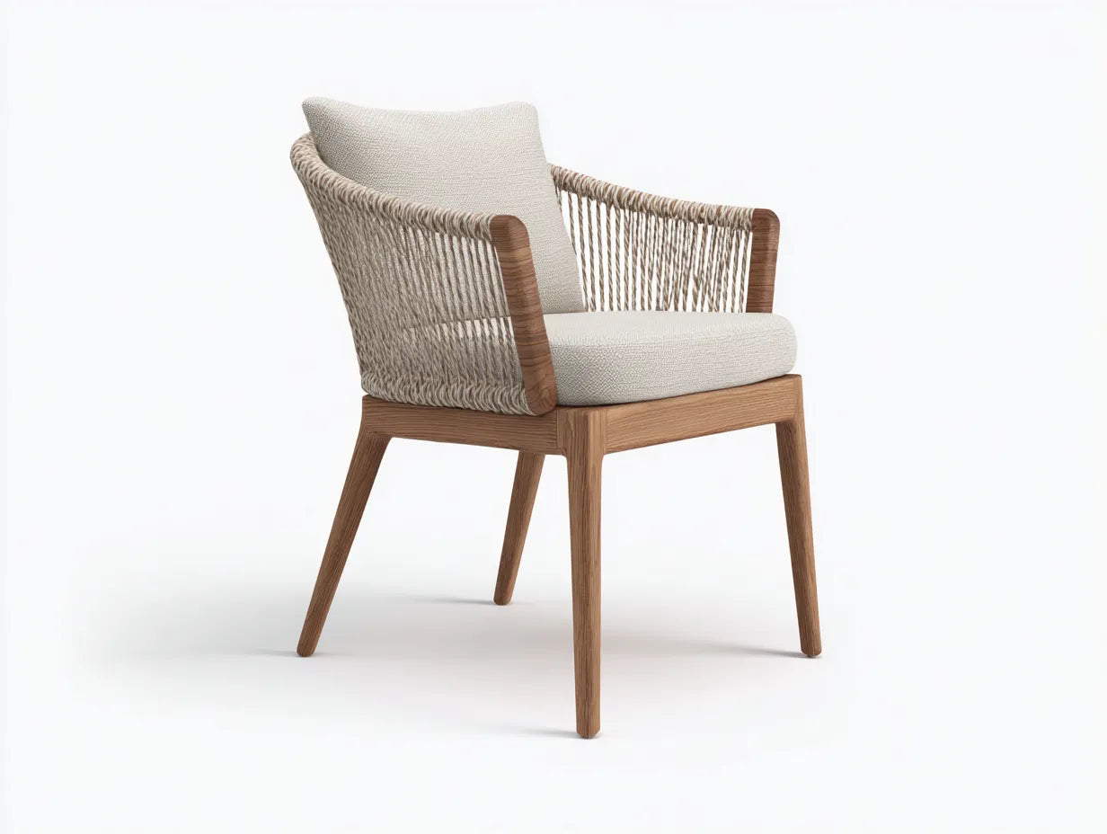 Silla de comedor de jardín 61×64×85 cm - madera tono miel y cuerda marrón - respaldo curvo