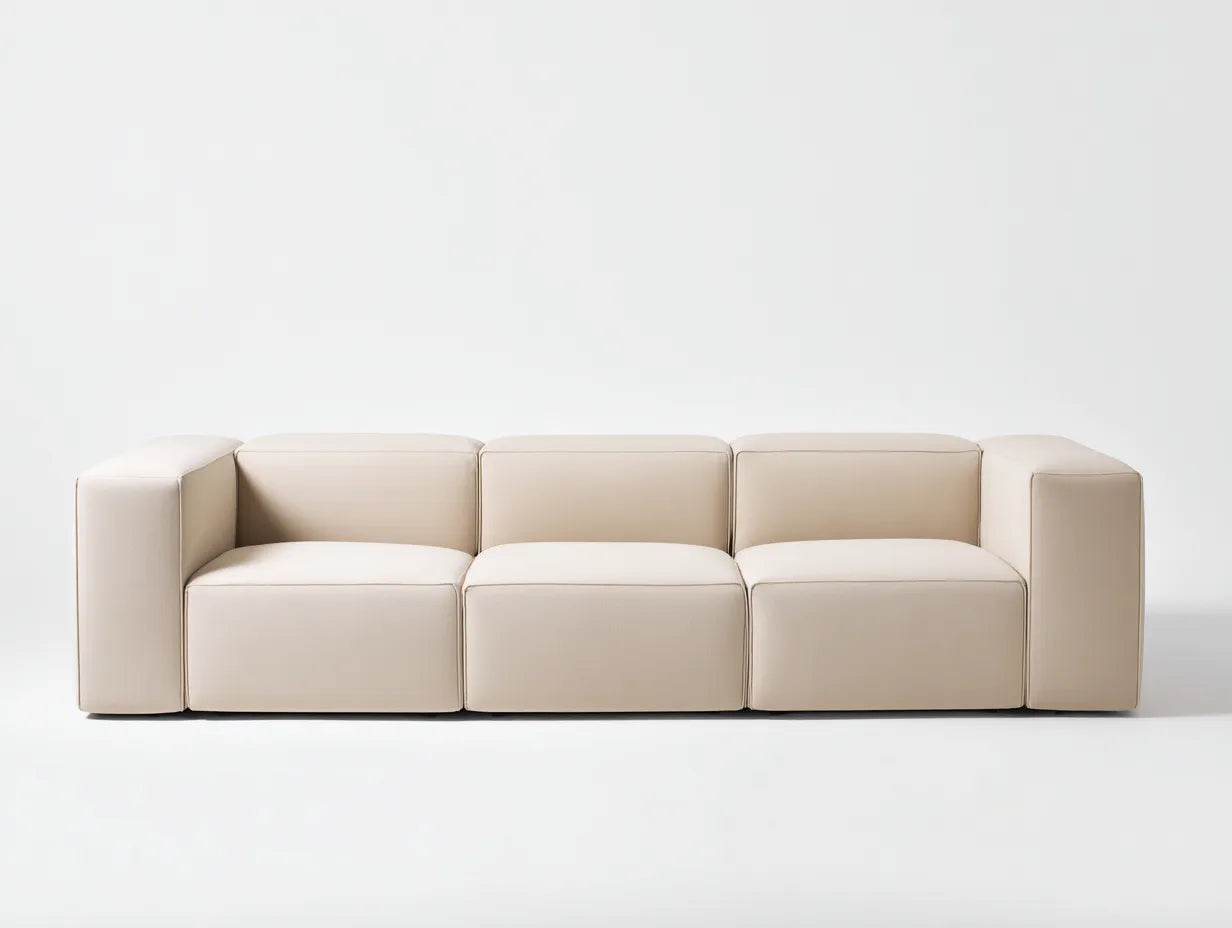 Sofá de 3 plazas tapizado en tejido beige 225×90×72 cm - diseño modular para salón