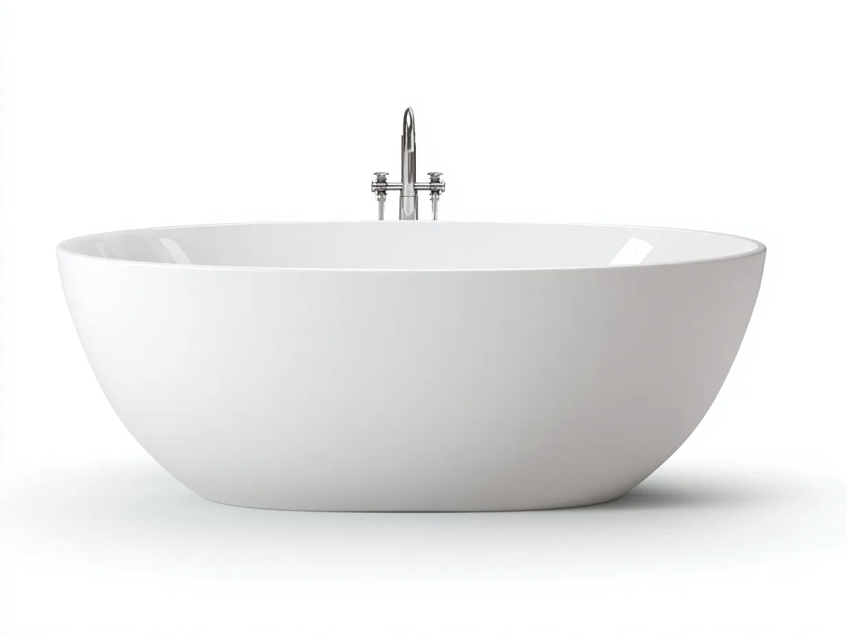 Bañera exenta de acrílico 165×75×60 cm - blanco y cromado - diseño ovalado con grifo de pie