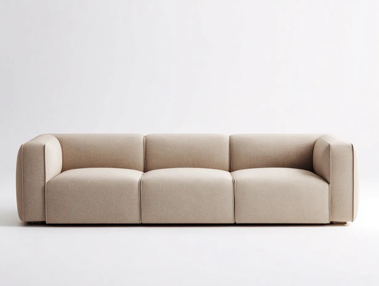 Sofá de 3 plazas tapizado en tejido beige arena 232×94×73 cm - brazos curvos para salón