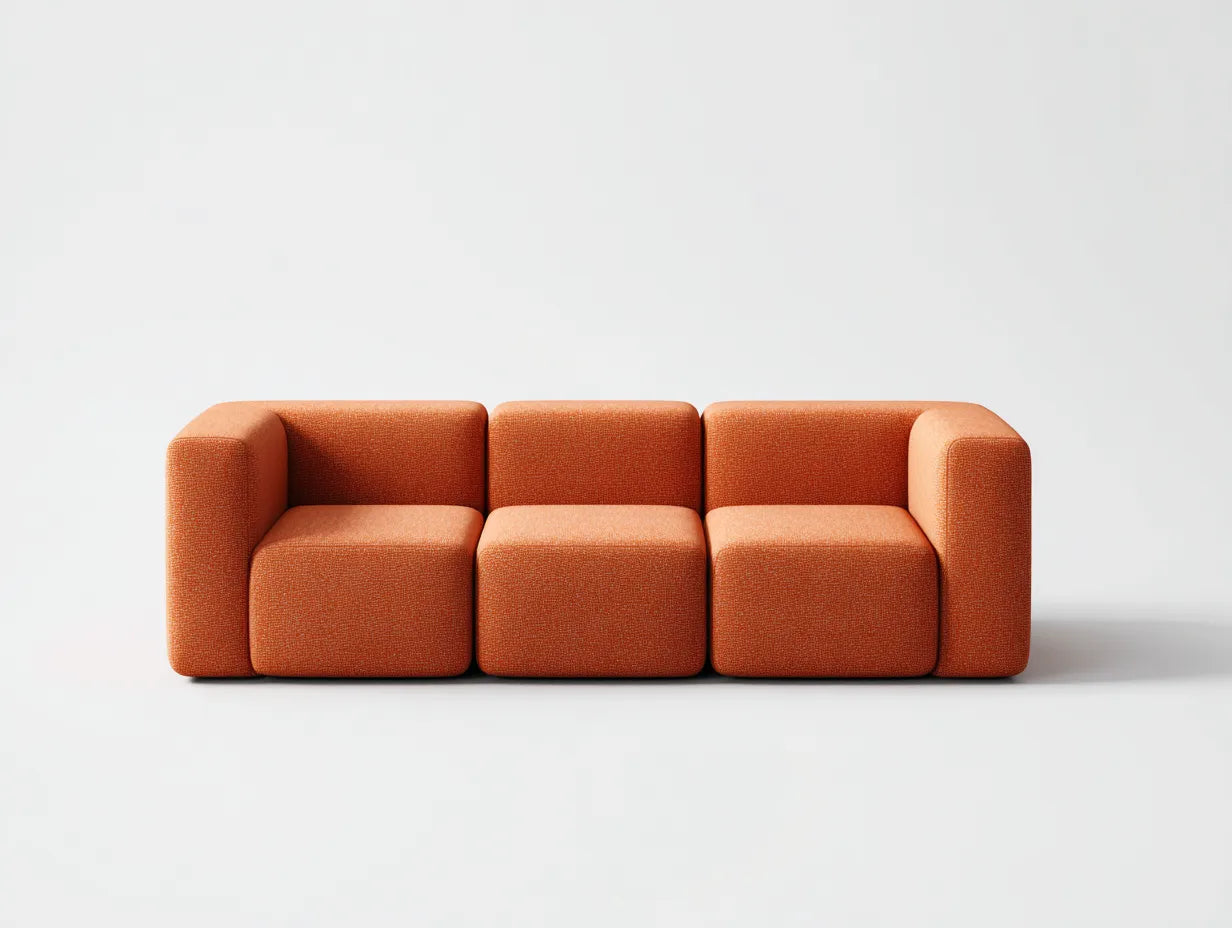 Sofá de 3 plazas 224×95×74 cm - tejido terracota oscuro - asiento corrido de perfil envolvente