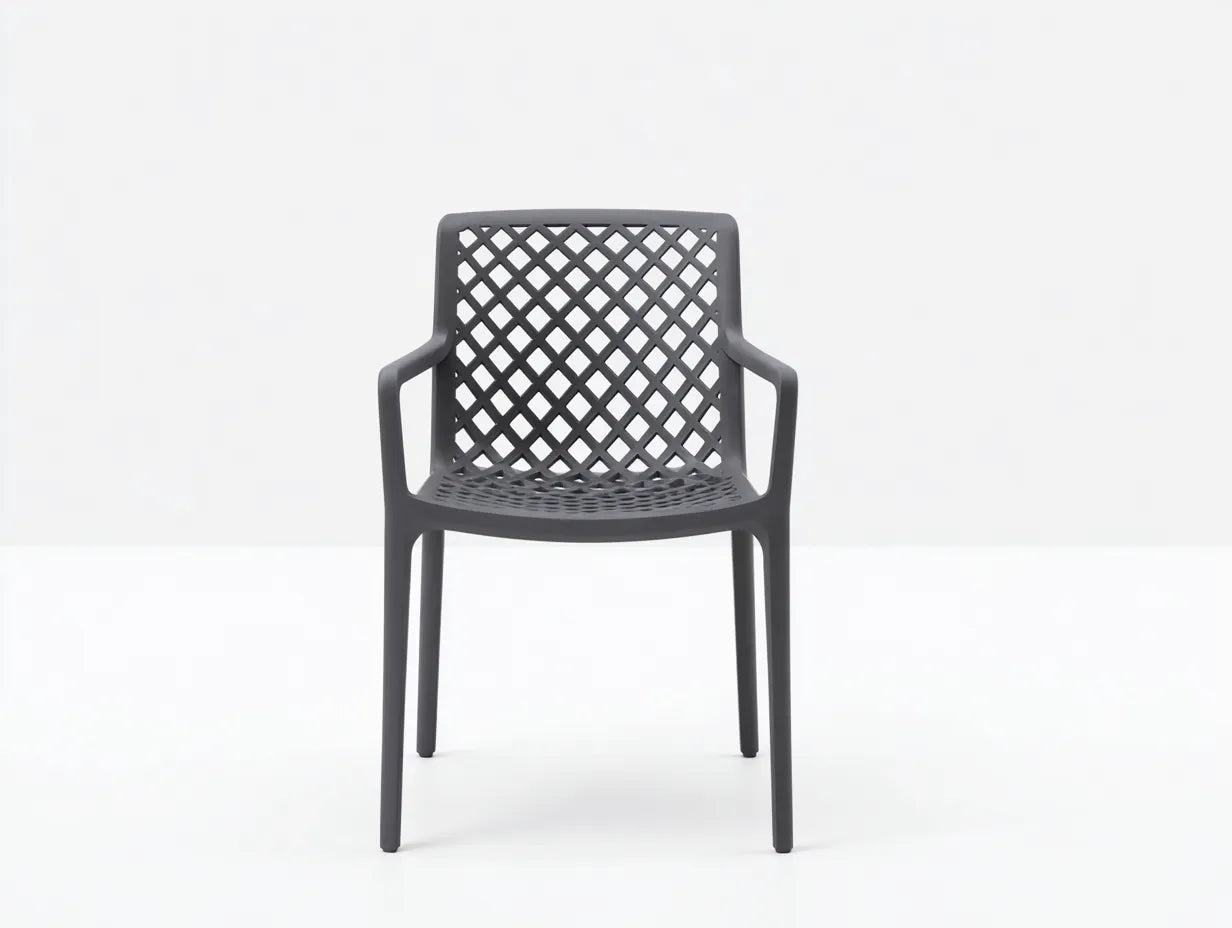 Silla de comedor de jardín de polipropileno 48×54×82 cm - negra - respaldo de rombos