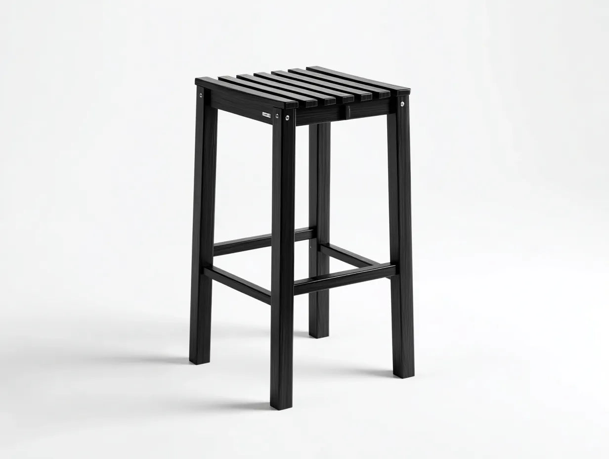 Taburete de bar para exteriores 46×49×98 cm - metal negro - respaldo bajo y asiento de lamas