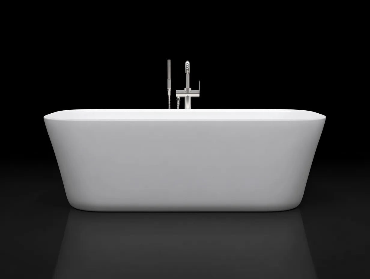 Bañera exenta 170×78×58 cm - acrílico blanco brillo - forma rectangular redondeada con rebosadero