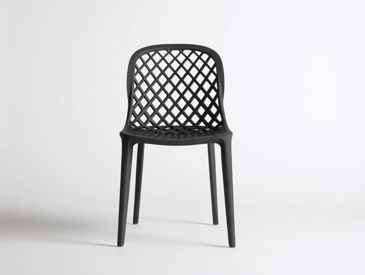 Silla de comedor de jardín de material sintético negro 48×54×82 cm - respaldo de rombos