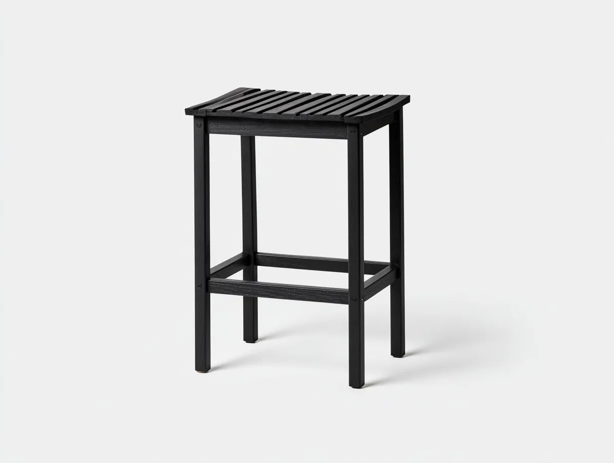 Taburete de bar para exteriores de madera 44×44×76 cm - negro - asiento de lamas con reposapiés