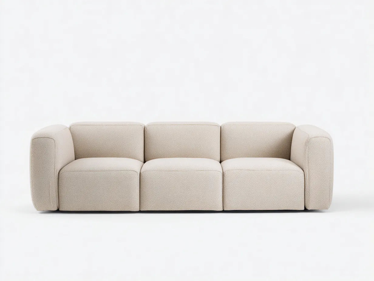 Sofá de 3 plazas 230×91×77 cm - tejido marfil - diseño lineal con base cerrada