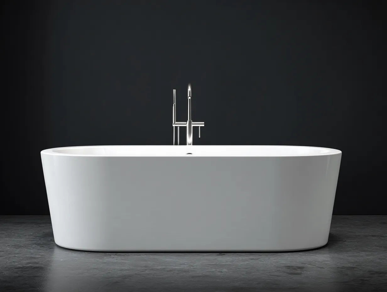 Bañera exenta 165×78×54 cm - acrílico blanco satinado - diseño ovalado de perfil bajo