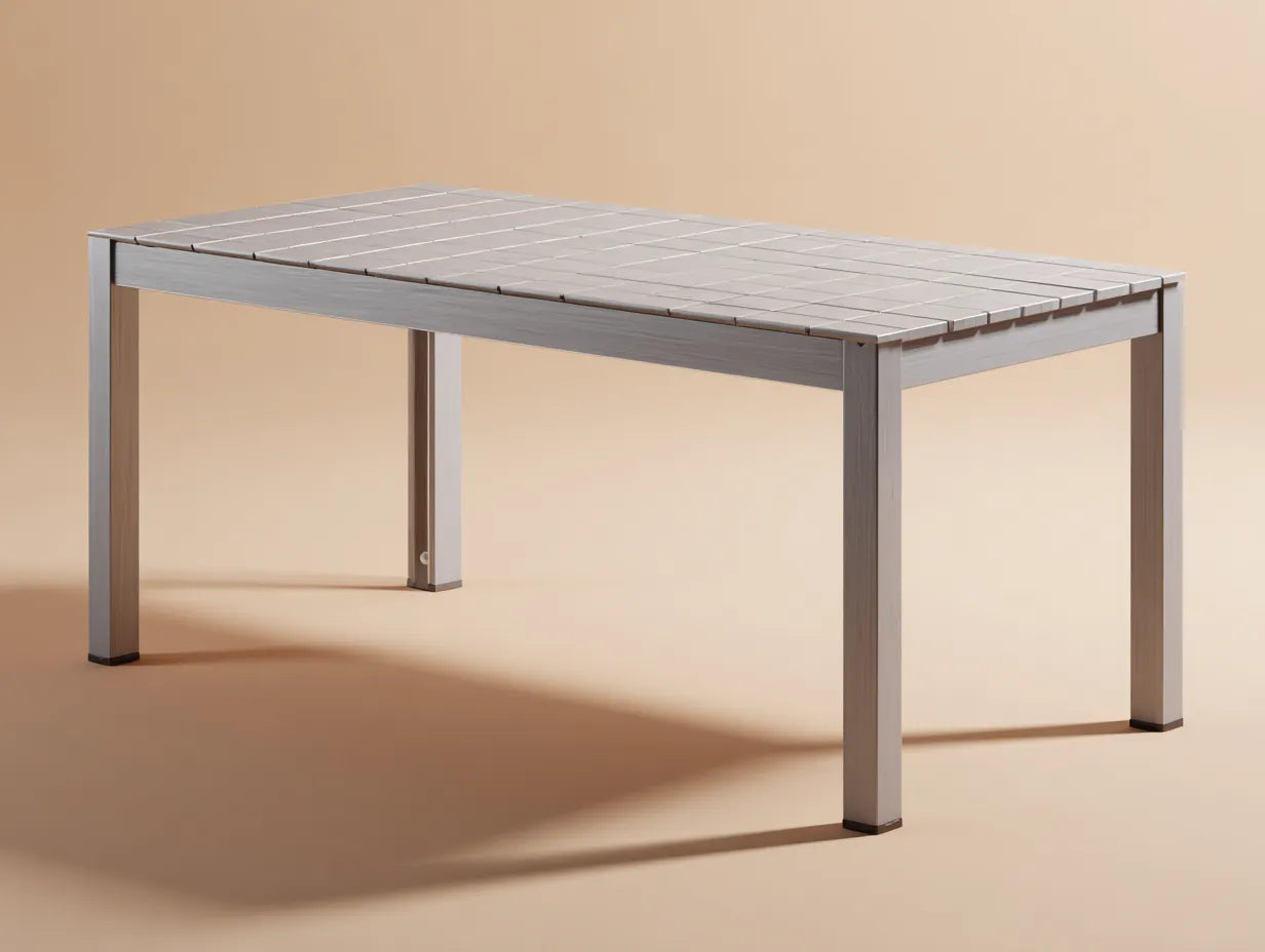 Mesa de comedor de jardín de madera y metal 180 x 90 x 75 cm - gris y topo - estilo industrial