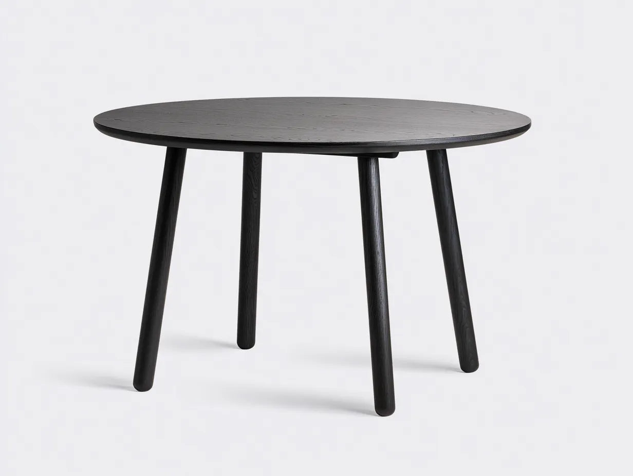 Mesa de comedor de jardín de madera 130×130×75 cm – negra – redonda con patas inclinadas para exterior