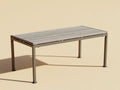 Mesa de comedor de jardín con tablero efecto madera gris 180×90×75 cm - estructura metálica marrón