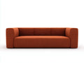 Sofá de 3 plazas 221×90×78 cm - tejido naranja teja - estructura compacta de líneas rectas