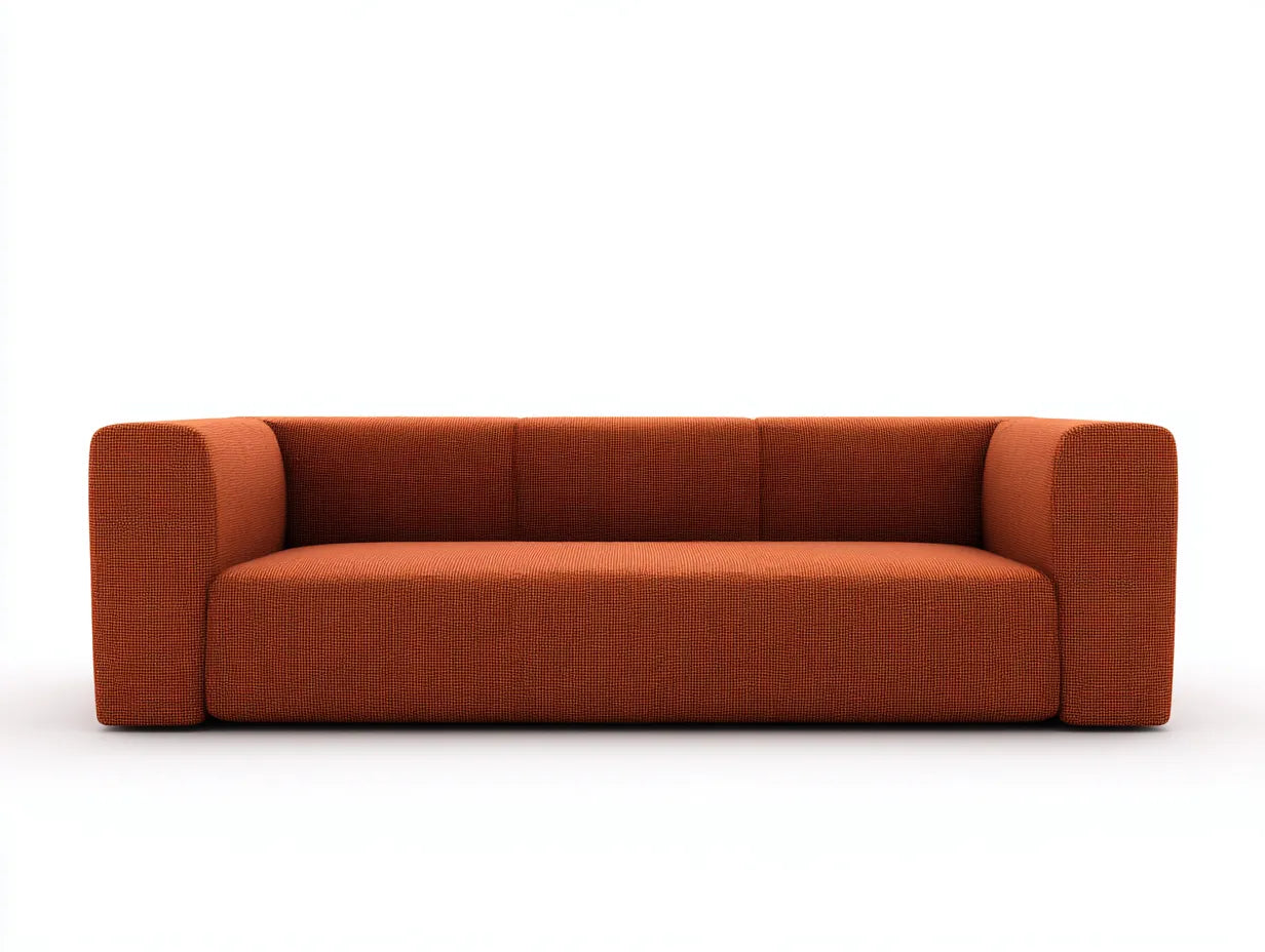 Sofá de 3 plazas 221×90×78 cm - tejido naranja teja - estructura compacta de líneas rectas